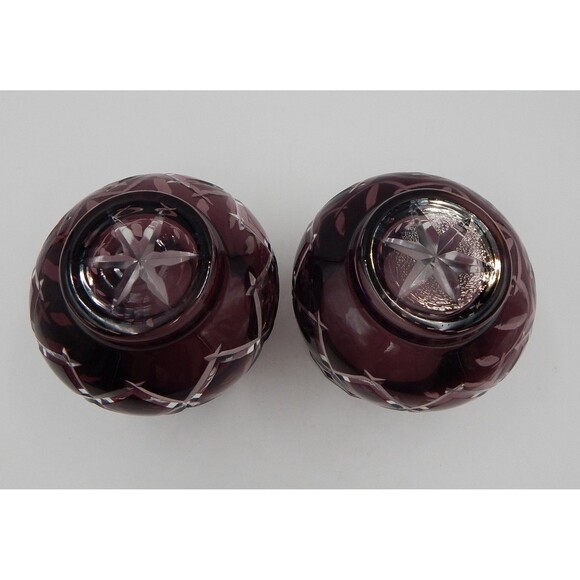 Gorham Crystal Lady Anne Hurricane Candle Holders Amethyst 5 In Cut To Clear/2 - Picture 7 of 9